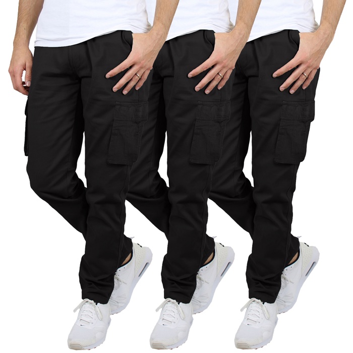 3-Pack Men's Flex-Stretch Cotton Cargo Pants, 31-Inch Inseam - Comfortable and Durable